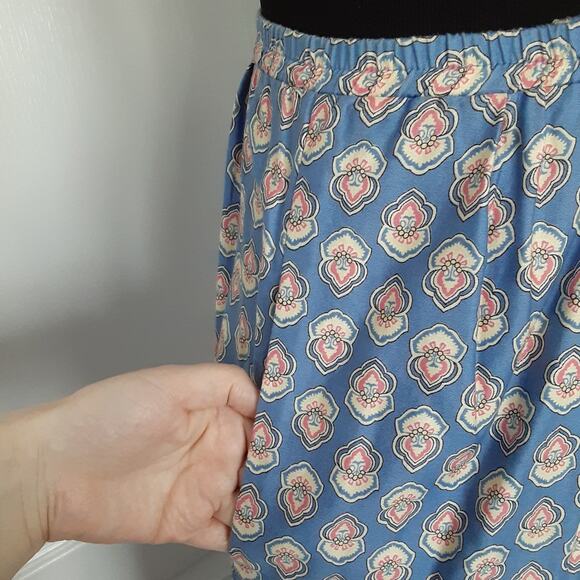 Vintage 80s Cotton Circle Skirt & Blouse Suit Set Paisley Border Print Pockets - Picture 10 of 16